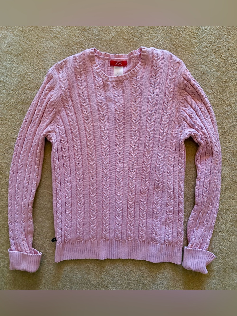 Anne Klein Sport Vintage Pink Cable-Knit Crewneck Sweater size L